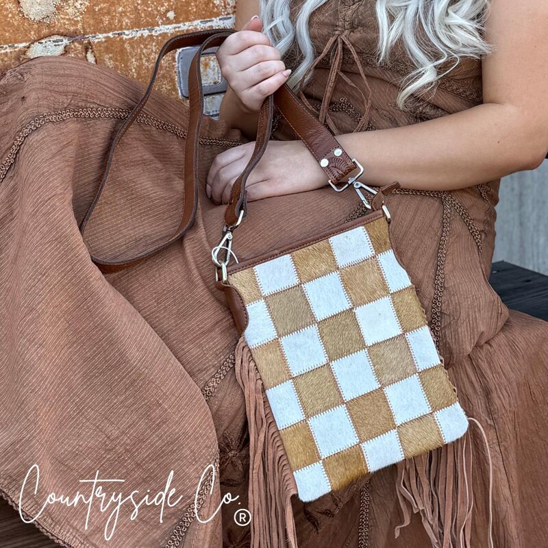 Stockdale Checkered Cowhide Fringe Purse main image 0