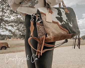Laramie Cowhide Tooled Leather Concealed Carry Shoulder Bag, Purse - Limited Edition