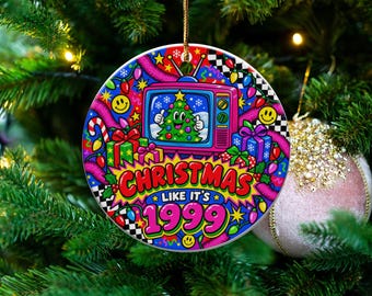 Retro 90s Christmas Ornament, Nostalgic TV Art, Y2K Pop Culture Keepsake