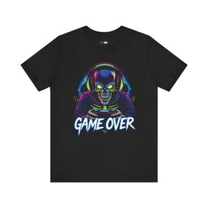 Cool Gamer T-Shirt, Retro Game Over Tee, Skull Headphones Shirt, Gaming Gift for Him or Her, Unisex Gamer Apparel, Video Game Shirt