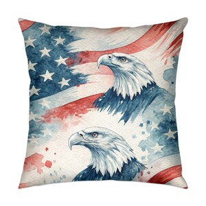 American Flag Pillow: Watercolor Eagle Design, Patriotic Home Decor
