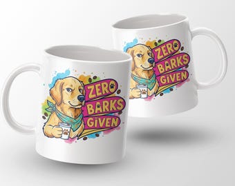 Golden Retriever Dog Mug, Bandana Coffee Drinker, Zero Barks Given Ceramic Cup
