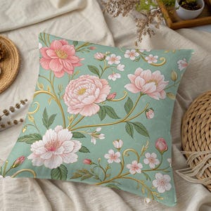 Floral Throw Pillow Cover, Vintage Flower Cushion, Decorative Pillow for Couch, Living Room Accent, Spring Home Decor, Gift Idea