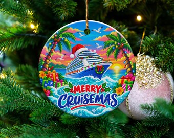 Merry Cruisemas Ornament, Tropical Cruise Ship Keepsake, Ocean Vacation Tree Decor