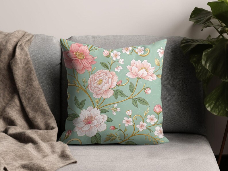 Floral Throw Pillow, Decorative Cushion, Elegant Home Decor, Flower Print Pillow, Living Room Accent, Gift Idea, Cozy Sofa Pillow