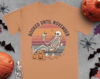 Skeleton Relaxing Halloween T-Shirt | Spooky Autumn Pumpkin Spice Latte Tee
