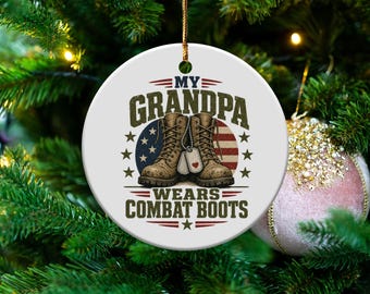 Veteran Grandpa Combat Boots Ornament, Patriotic Military Christmas Tree Decor