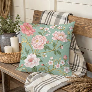 Floral Throw Pillow Cover, Vintage Flower Cushion, Decorative Pillowcase, Home Decor Accent, Cottagecore Living Room, Gift for Her