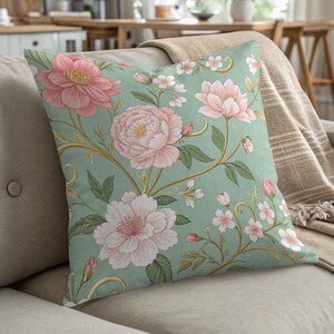 Floral Decorative Throw Pillow, Flower Print Cushion, Vintage Home Decor, Pastel Accent Pillow, Cozy Living Room Accessory