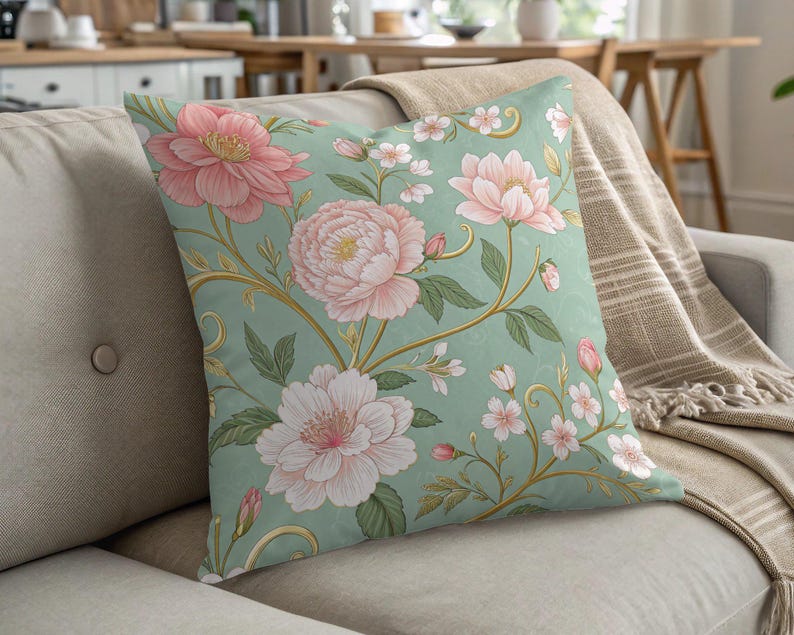 Floral Decorative Throw Pillow, Flower Print Cushion, Vintage Home Decor, Pastel Accent Pillow, Cozy Living Room Accessory