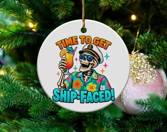 Funny Cruise Ornament, Skeleton Captain, Tropical Vacation Keepsake (Ceramic)