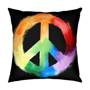 Rainbow Peace Sign Pillow: Watercolor Hippie Art Cushion