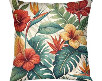 Almofada Floral Tropical: Decoração com Hibisco e Ave do Paraíso