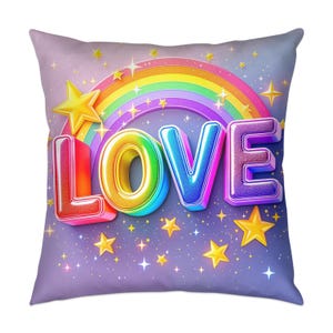 Almohada y funda de almohada Love, estrella arcoíris, bonita funda de cojín, cojín decorativo, idea de regalo, decoración de habitación infantil, decoración arcoíris