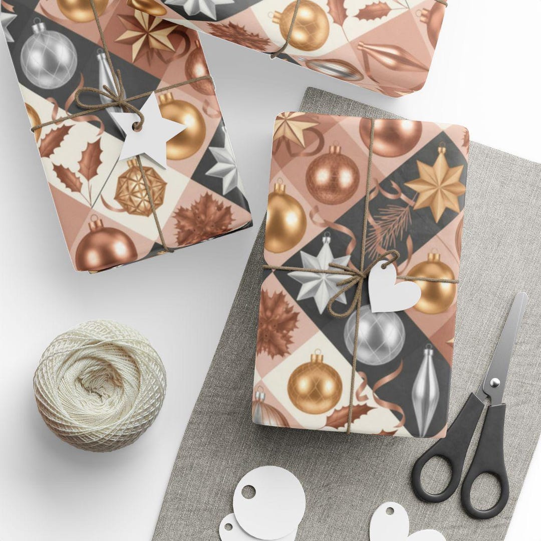 Elegant Holiday Wrapping Paper: Metallic Ornaments, Festive Gift Wrap ...