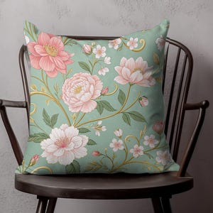 Floral Throw Pillow, Decorative Cushion, Vintage Floral Pattern Pillow, Sofa Accent Pillow, Stylish Home Decor, Green Flower Cushion Pillow