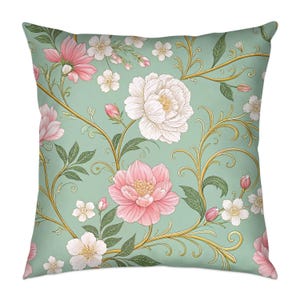 Floral Throw Pillow Cover, Vintage Flower Print Cushion, Decorative Pillowcase, Elegant Floral Decor, Home Decor Accent, Sofa Pillow