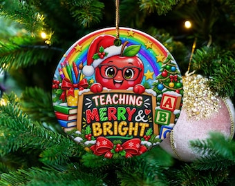 Teacher Christmas Ornament, Santa Hat Apple, School Supplies, Holiday Keepsake