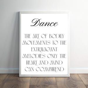 Dance Definition, Studio Wall Decor– Minimalist Dance Wall Art Decor, Dancer Gift, Modern Typography Print