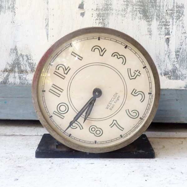 Vintage alarm clock AS IS Westclox Black Knight metal shabby wind up non working rusty dial askew C8