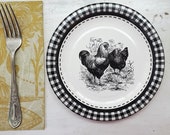 Hen Rooster paper plates 8 pack , 7 inch chicken dessert party shower luncheon plates , black and white Farmhouse
