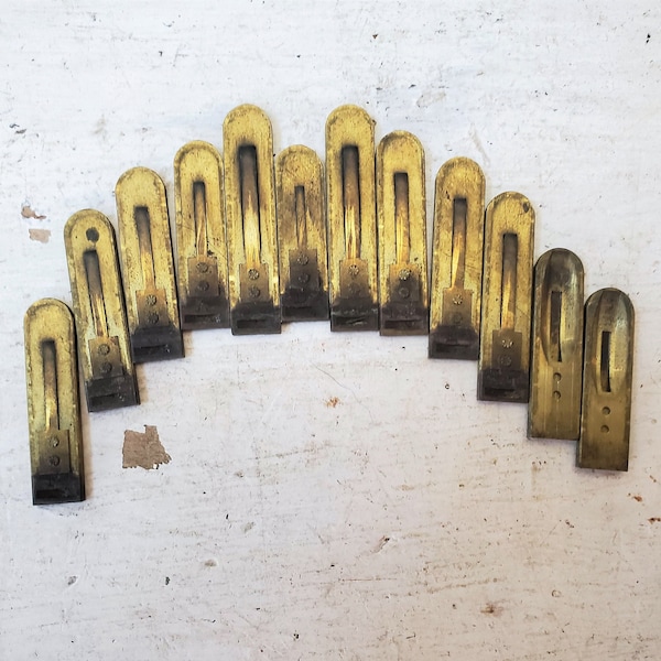 12 brass pump organ reeds,  antique vintage musical instrument parts,  Jewelry art supply SB