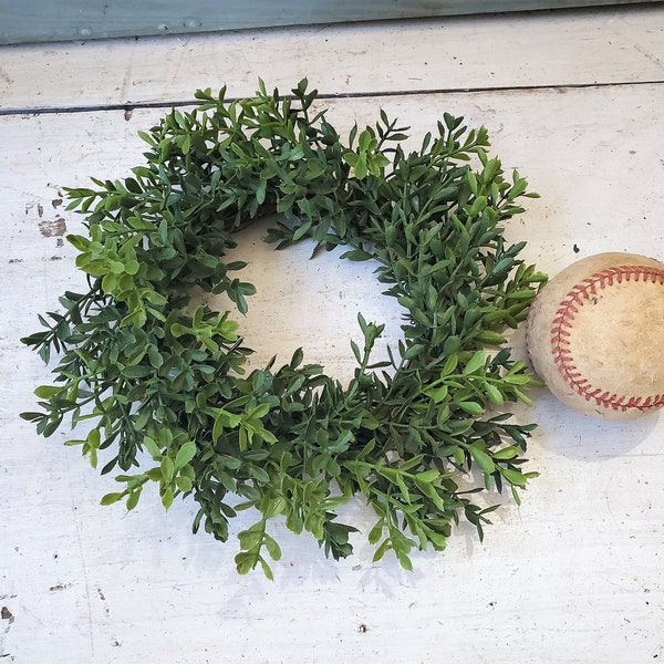 8" faux boxwood candle ring wreath ,  Floral arranging supply , artificial plastic wedding greenery 4.5 inch center