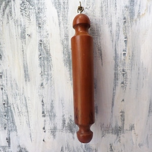 Vintage wooden rolling pin  , fixed handles handmade cherry 12 1/2 inch Primitive rustic kitchen decor