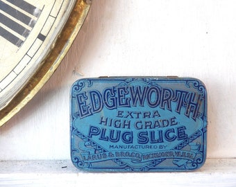 Vintage Edgeworth Plug Slice tobacco tin , blue extra high grade  Nice top Empty