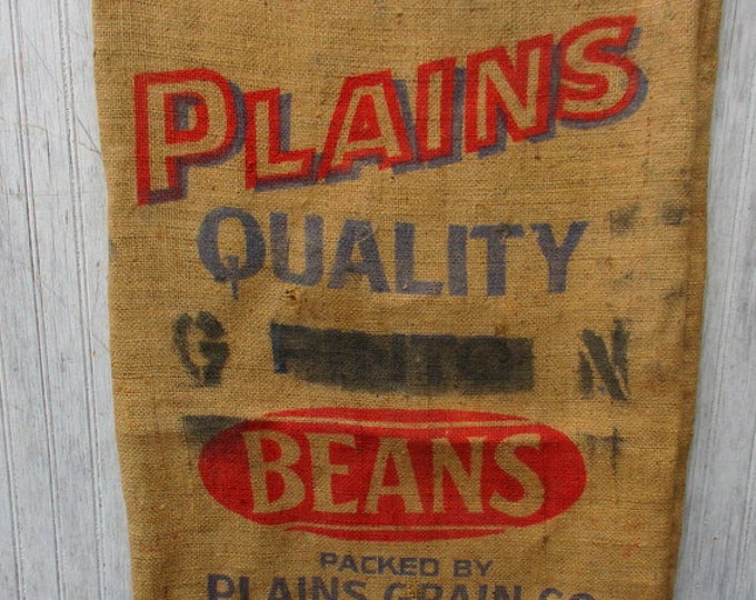 Vintage Burlap Bag Gunny Sack Tow Sack Grain Sack Feed Sack Plains Quality Beans 100 Pounds