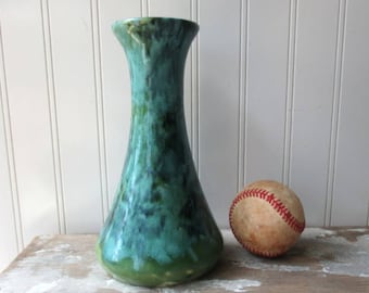 Vintage Brush McCoy onyx ware vase green aqua spruce green drip glaze classic flared vase 069