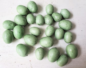 24 artificial bird eggs, small speckled aqua blue green foam faux eggs , assorted sizes for nests arrangements