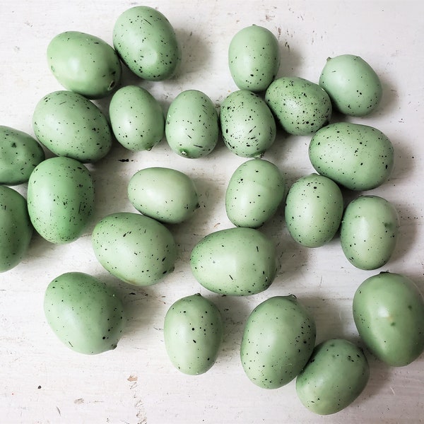 24 artificial bird eggs, small speckled aqua blue green foam faux eggs , assorted sizes for nests arrangements