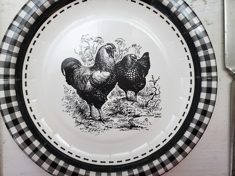 Hen Rooster paper plates 8 pack 7 inch chicken dessert party Etsy