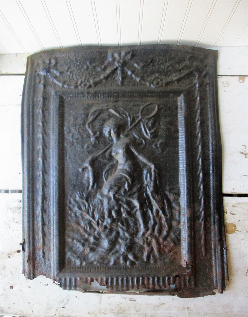 Shabby Antique Fireplace Screen Art Nouveau Tin Summer Cover Etsy