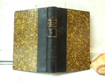 Antique French law book , Aubry & Rau Droit Civil Francais 4 , Paris 1902 leather spine brown yellow marbled cover