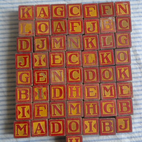 57 vintage wooden alphabet building blocks red yellow blue orange Fab for home decor