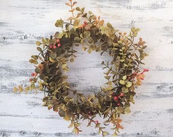 Bittersweet and boxwood candle ring 10" small wreath Fall Autumn arrangement supply 6.5" center
