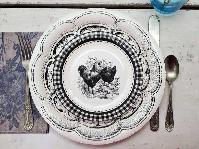 Hen Rooster paper plates 8 pack 7 inch chicken dessert party Etsy