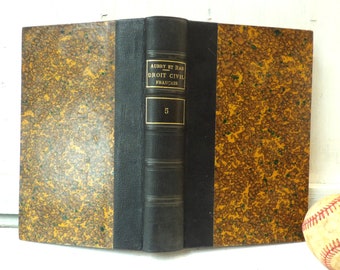 Antique French law book Aubry Et Rau Droit Civil Francais vol. 5 1907 748 pages Marbled cover leather spine