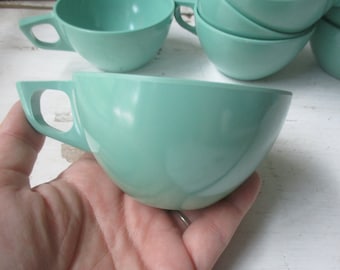 7 Melmac aqua cups Sun Valley vintage melmine coffee tea cups turquoise blue green