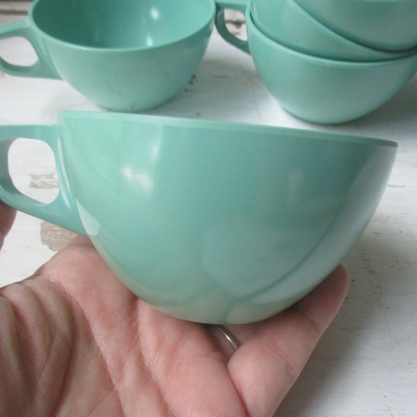 7 Melmac aqua cups Sun Valley vintage melmine coffee tea cups turquoise blue green