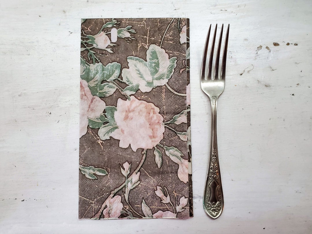 20 Pack Floral Paper Dinner Napkins , Dark Grey Gray Pink Rose Napkins for Dining or Decoupage ...