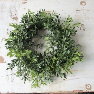 7" faux boxwood candle ring small wreath , 3.25 inner diameter , Floral arranging supply , artificial plastic greenery twig base