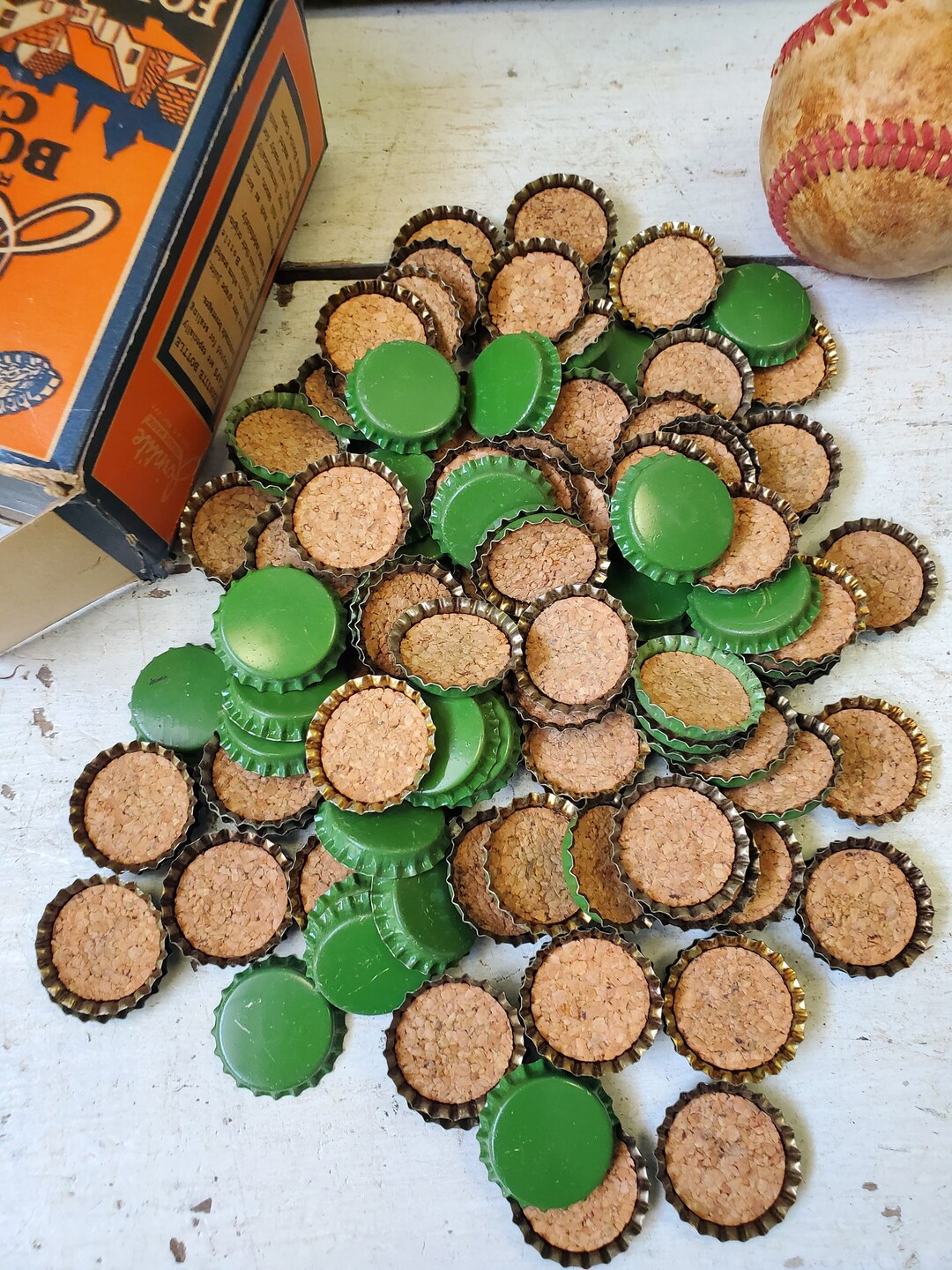100 Vintage Green Blank Bottle Caps Cork Lined Bottlecaps Etsy