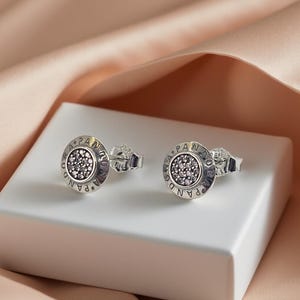 Silver Pandora Logo Stud Earrings, Signature Sterling Silver Earrings - Engraved Collection, Brand New Gift, Fast Shipping.