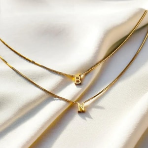 Collar con letra inicial en oro de 14 quilates, colgante personalizado, ajustable de 50 cm, acero inoxidable, colgante con letra, regalo de cumpleaños.