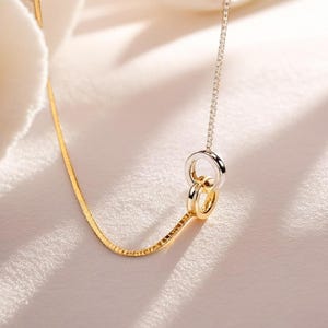 Gold Double Linked Interlocking Circle Necklace, Dainty Eternity Pendant, Minimalist Jewellery, Thoughtful Bridesmaid Gift for Her.