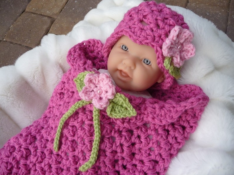 Instant Download PDF Flower Girl Crochet Pattern Quick and Easy Newborn Cocoon and Hat image 2