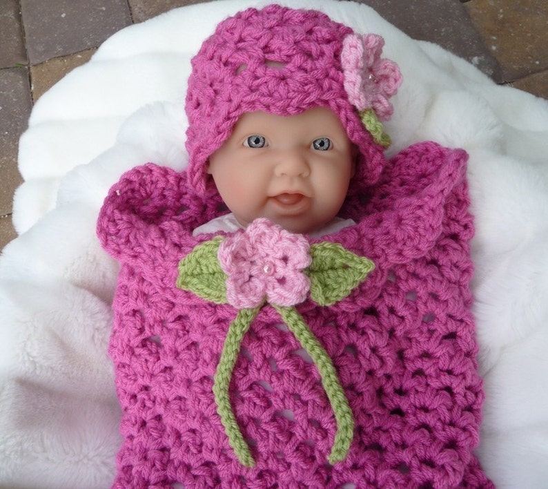 Instant Download PDF Flower Girl Crochet Pattern Quick and Easy Newborn Cocoon and Hat image 1